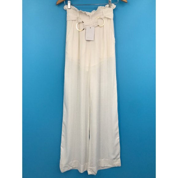 Suboo Nadia Wide Leg High Waist Pant Ivory/Gold Striped Size 2 NEW - Picture 2 of 8